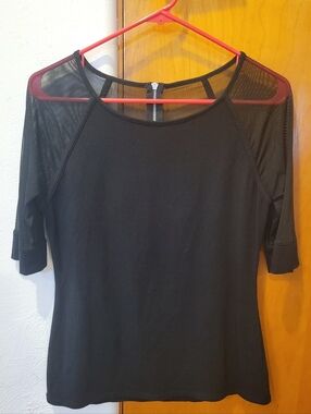 Express Black Mesh Sleeve Scoop Neck Top Size Medium